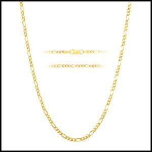 Italian Figaro Chain Necklace 18K Gold Plated Sterling Silver Unisex Elegant
